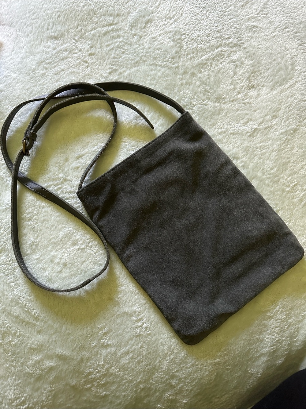 NWOT Lucky Brand Grey Suede & Canvas Crossbody Bag with Adjustable Leather Strap